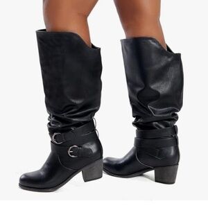 JOURNEE LATE HEELED BOOTS Slouchy Silhouette Buckle Accent Wide Calf 14.75” NWOT